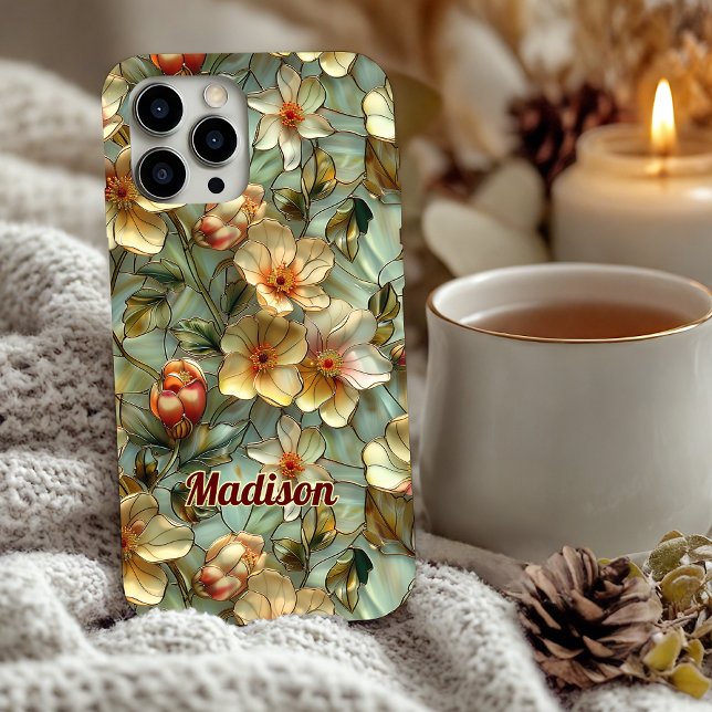 Stained glass flowers beige Case-Mate iPhone case (Creator Uploaded)