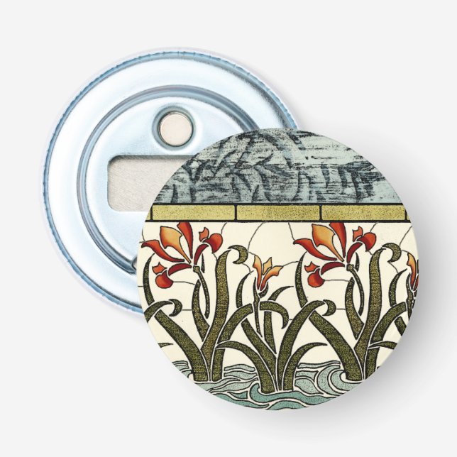 Stained Glass Flowers with Tan Border Bottle Opener (Front)