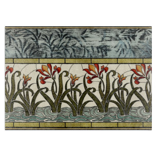 Stained Glass Flowers with Tan Border Cutting Board