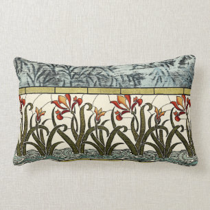 Stained Glass Flowers with Tan Border Lumbar Cushion