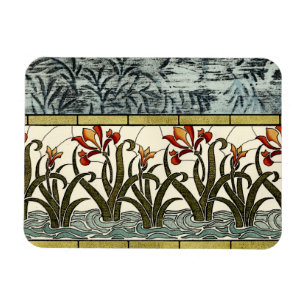 Stained Glass Flowers with Tan Border Magnet