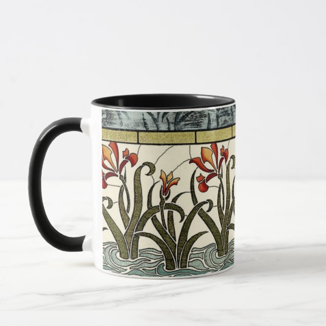 Stained Glass Flowers with Tan Border Mug (Left)