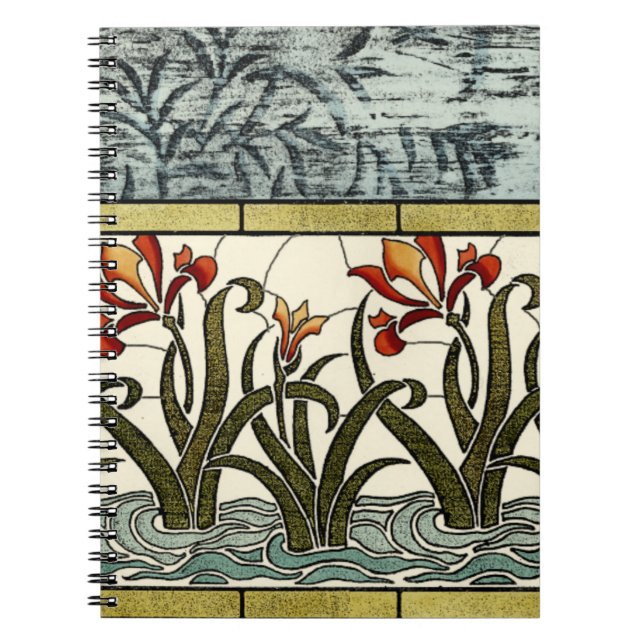 Stained Glass Flowers with Tan Border Notebook (Front)