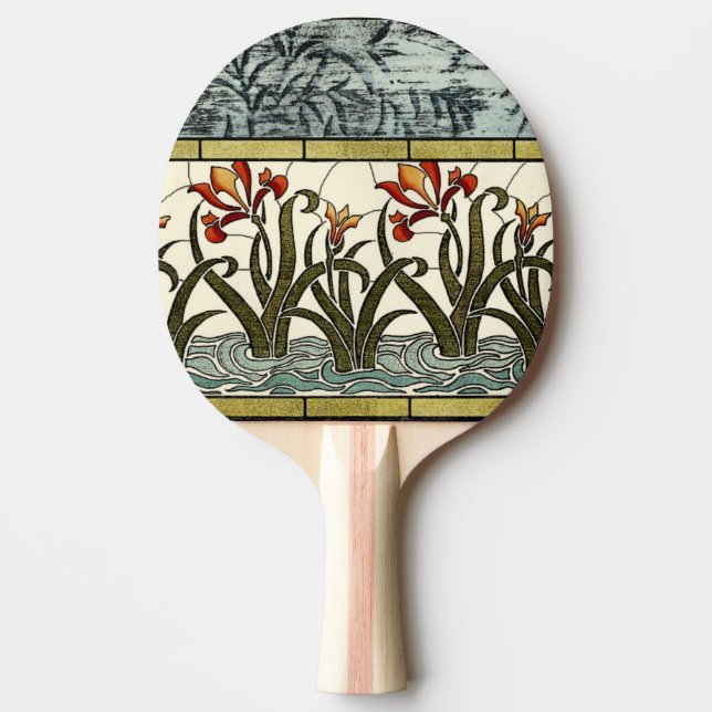 Stained Glass Flowers with Tan Border Ping Pong Paddle (Front)