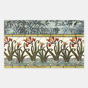 Stained Glass Flowers with Tan Border Rectangular Sticker