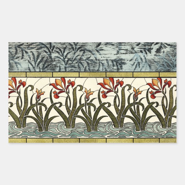 Stained Glass Flowers with Tan Border Rectangular Sticker (Front)