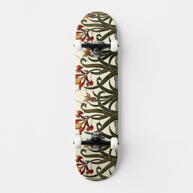Stained Glass Flowers with Tan Border Skateboard (Front)
