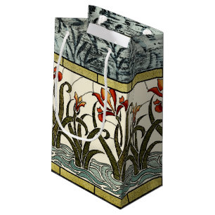 Stained Glass Flowers with Tan Border Small Gift Bag