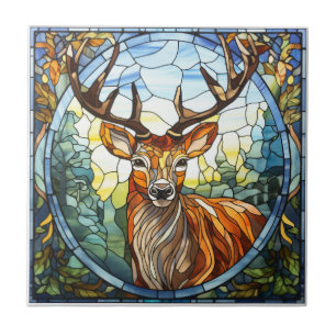 Stained Glass Forest Friend Stag Deer Ceramic Tile