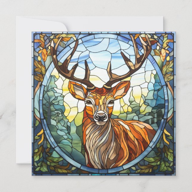 Stained Glass Forest Friend Stag Deer Invitation (Front)