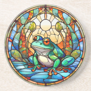 Stained Glass Frog Sandstone Coaster