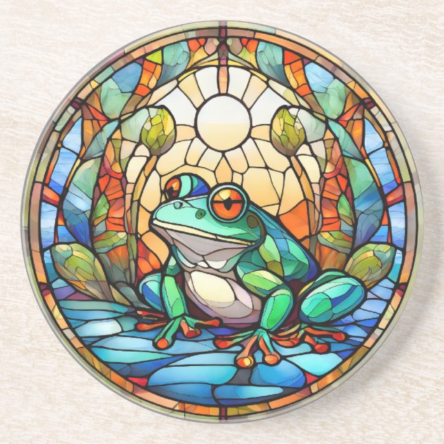 Stained Glass Frog Sandstone Coaster (Front)