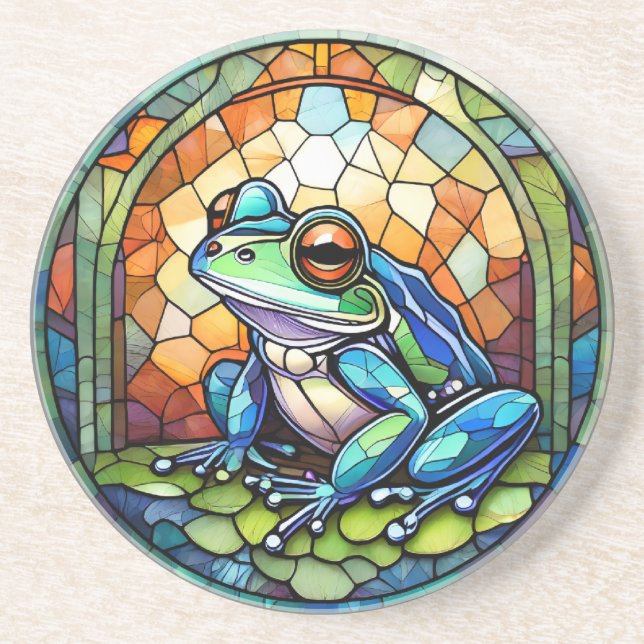 Stained Glass Frog Sandstone Coaster (Front)