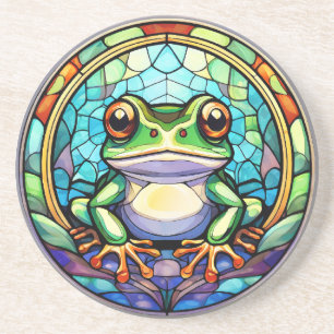 Stained Glass Frog Sandstone Coaster