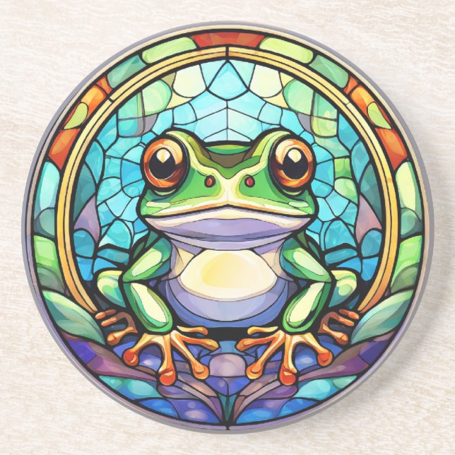 Stained Glass Frog Sandstone Coaster (Front)