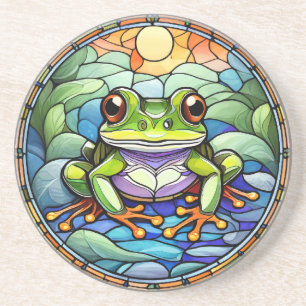 Stained Glass Frog Sandstone Coaster