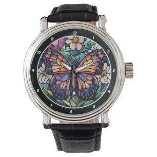 Stained Glass Garden" - Butterfly & Floral  Watch