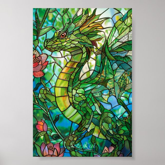 Stained Glass Garden Dragon Print & Downloadable (Front)