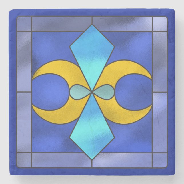 Stained Glass Geometric Moon Stone Coaster (Front)