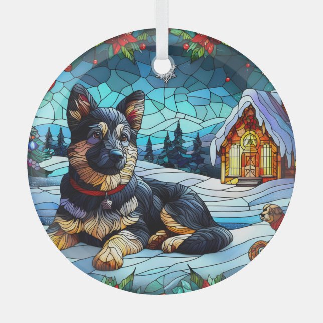Stained Glass German Shepherd Tree Decoration (Front)