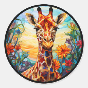 Stained Glass Giraffe Digital Art Classic Round Sticker