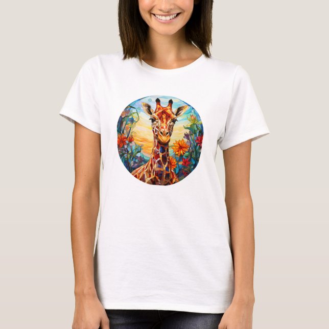 Stained Glass Giraffe Digital Art T-Shirt (Front)