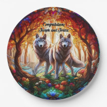 Stained Glass Grey Wolves Pair