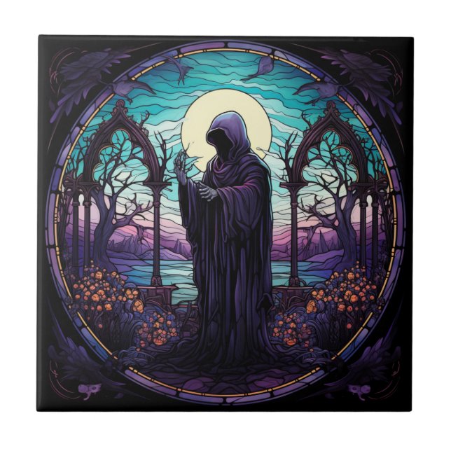 Stained Glass Grim Reaper Ceramic Tile (Front)