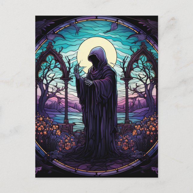 Stained Glass Grim Reaper Postcard (Front)