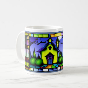 Stained Glass Halloween Haunted House Mug