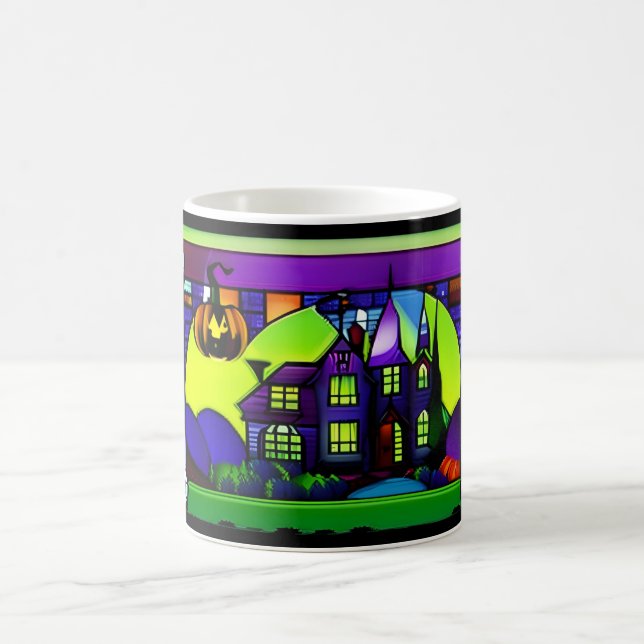 Stained Glass Halloween Haunted House Mug (Center)