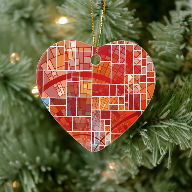 Stained Glass Heart Ceramic Ornament (Tree)