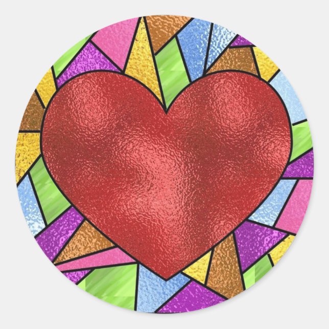 Stained Glass Heart Classic Round Sticker (Front)