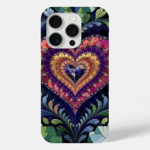Stained Glass Heart Floral Fantasy iPhone 15 Pro Case
