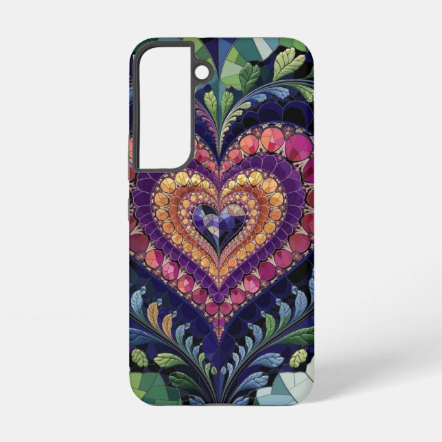 Stained Glass Heart Floral Fantasy Samsung Galaxy S22 Case (Back)