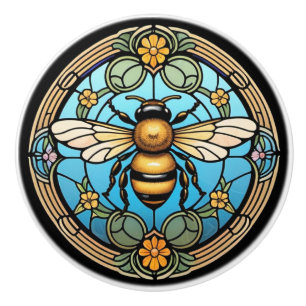 Stained Glass Honeybee Ceramic Knob
