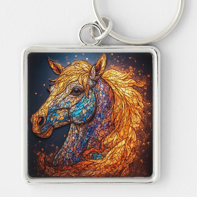 Stained Glass Horse Design Key Ring (Front)