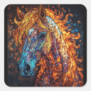 Stained Glass Horse Design Square Sticker