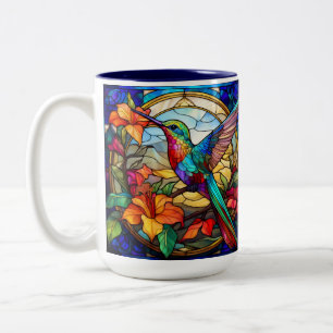 Stained Glass Hummingbird Left Handed Two-Tone Coffee Mug