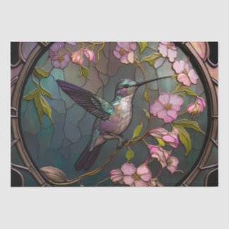 Stained Glass Hummingbird Pattern Spring Flowers Tissue Paper