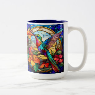 Stained Glass Hummingbird Right Handed Two-Tone Coffee Mug