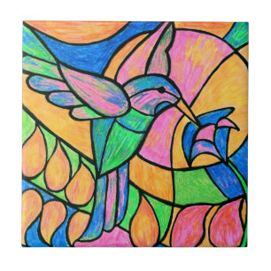Stained Glass Hummingbird Tile