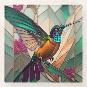 Stained Glass Illustration of a Hummingbird  Coaster