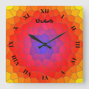 Stained Glass In Blue Purple Red Imitation Square Wall Clock