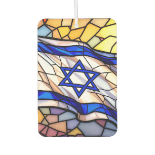 Stained Glass Israel Flag Mosaic Judaica Art Car Air Freshener