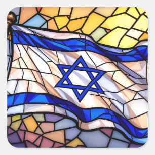 Stained Glass Israel Flag Mosaic Judaica Art Square Sticker