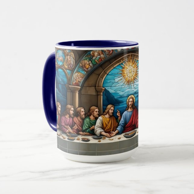 Stained Glass Jesus Last Supper Christian Catholic Mug (Front Left)