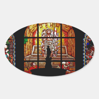 stained glass jesus oval sticker