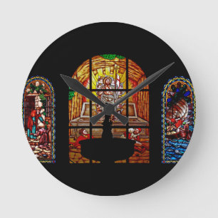 stained glass jesus round clock