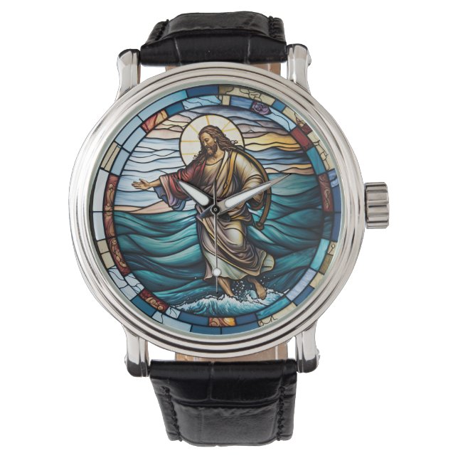 Stained Glass Jesus Walking on Water Design Watch (Front)